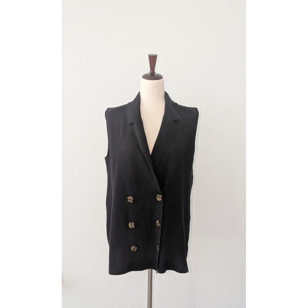 Marled Reunited Black Knit Double Breasted Sleeveless Blazer Vest M